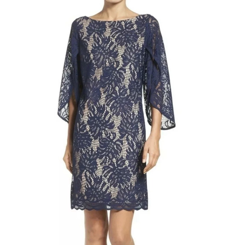 Lilly Pulitzer Belmont Midi Dress Women XS Paradise Found Lace True Navy New